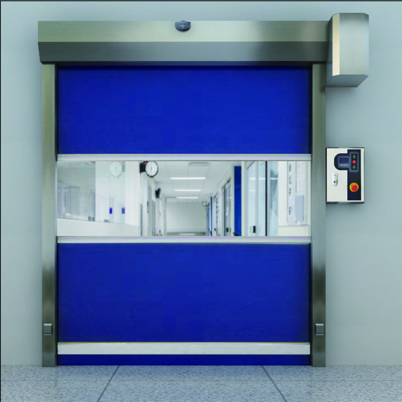 A blue high speed rolling door