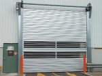 Aluminum alloy roller shutter door with a transparent viewing window that allows for rapid opening and closing