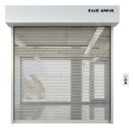 Commercial roll-up doors made of acrylic that allow visibility of the interior environment