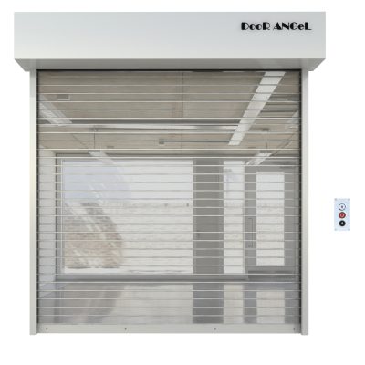 Commercial roll-up doors made of acrylic that allow visibility of the interior environment